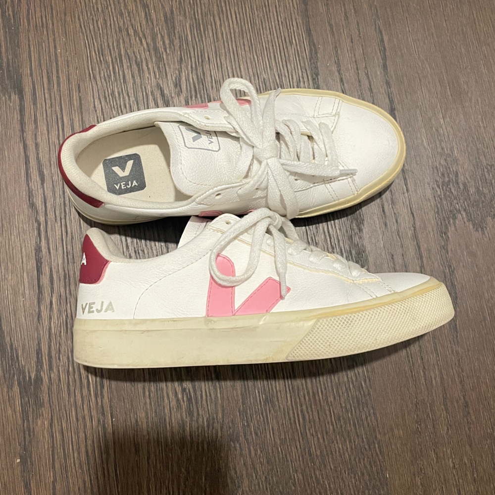 Veja White Sneakers with Pink Accents